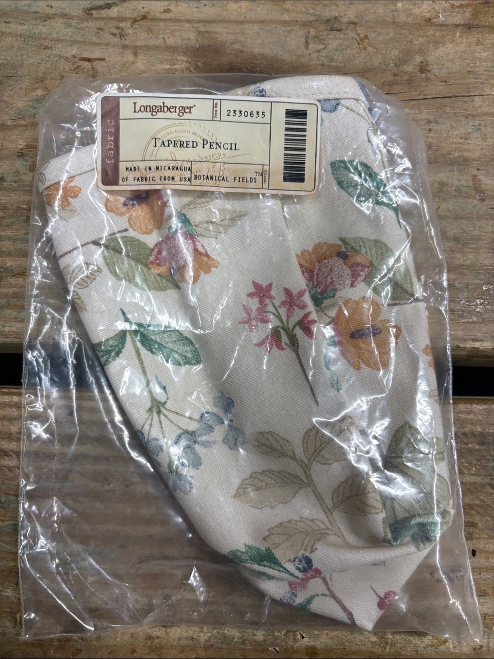 Longaberger Floral Pencil Pouch - Cream with Green and Yellow Accents